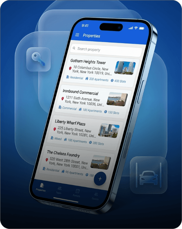 ParkEase dashboard showing multi-property parking visibility