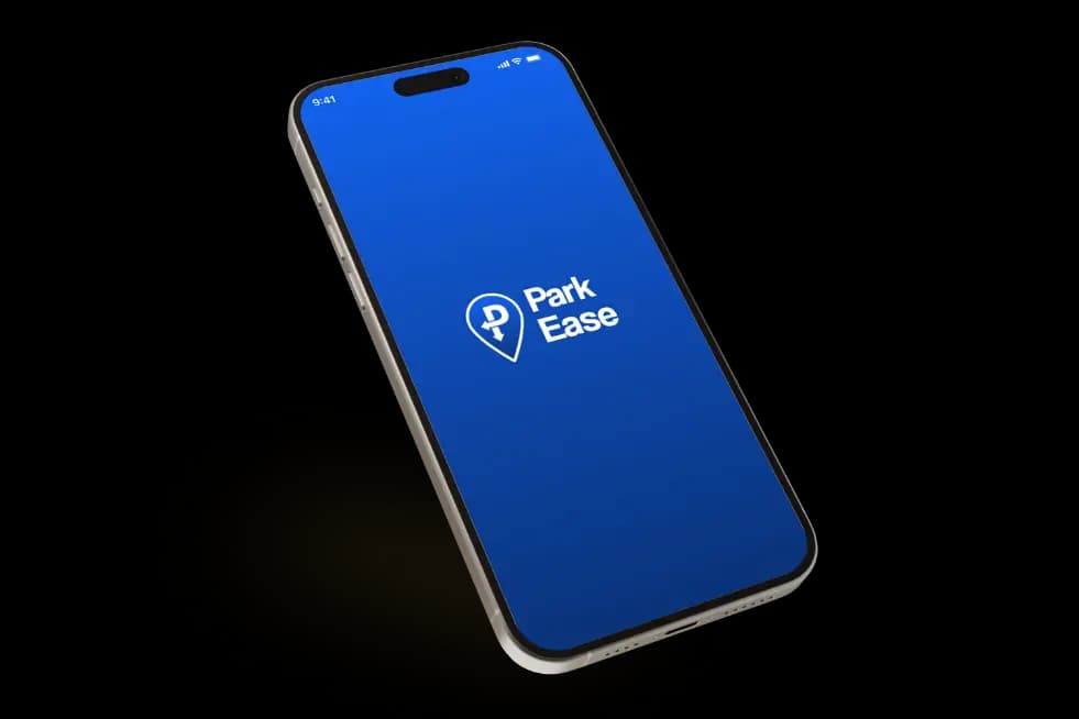 Official ParkEase logo on a smartphone screen, representing the premier parking management app for luxury residential properties and security teams.