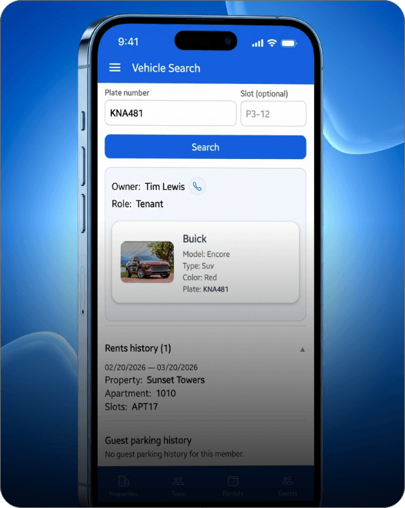 ParkEase instant vehicle search interface