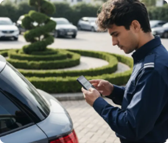 Security officer using a residential parking solution to perform instant permit verification and real-time occupancy tracking on-site.